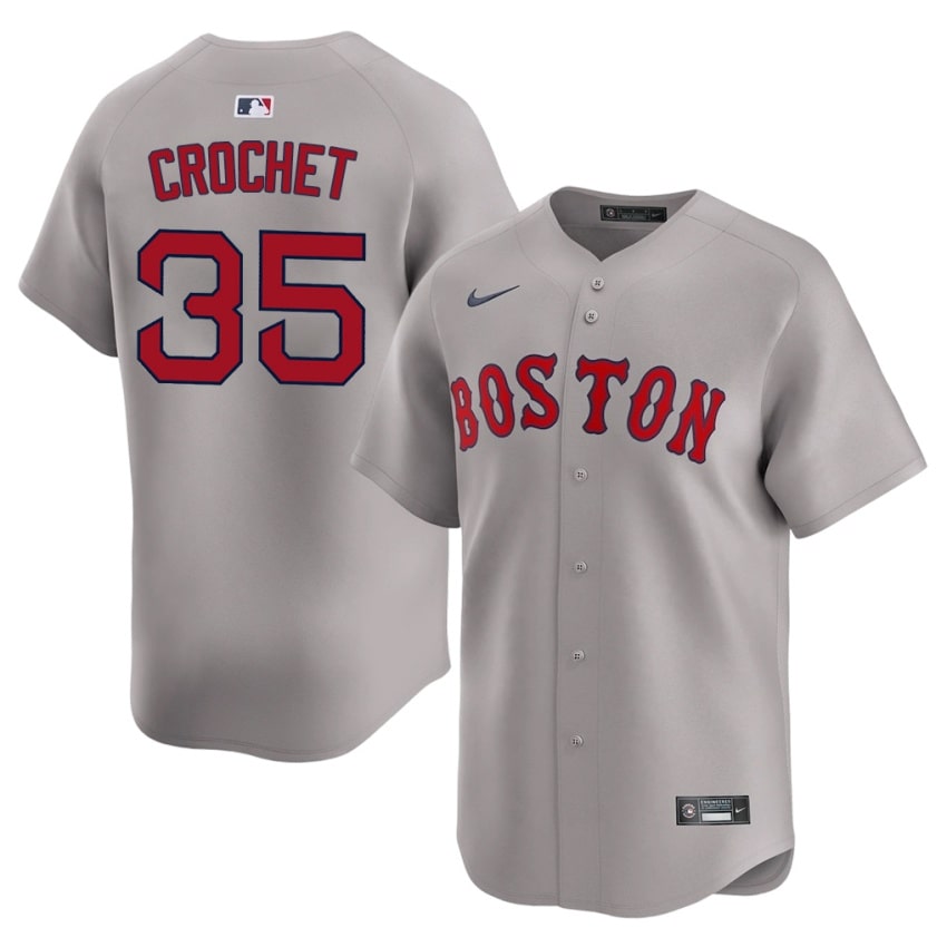 #35 Garrett Crochet BOS Red Sox Men Baseball MLB Jersey - Gray