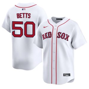 #50 Mookie Betts BOS Men Baseball Embroidery Jersey - White