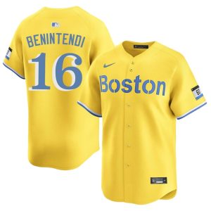 #16 Andrew Benintendi Carmine Hose Men's Baseball Game Jerseys - Gold