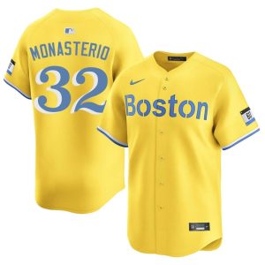 #32 Andruw Monasterio BOS Red Sox Men's Baseball Authentic Jerseys - Gold