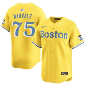 #75 Carlos Narvaez Carmine Hose Men's Baseball Game Jerseys - Gold