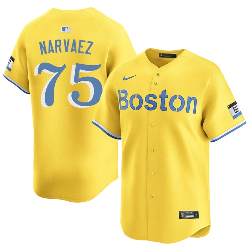 #75 Carlos Narvaez Carmine Hose Men's Baseball Game Jerseys - Gold