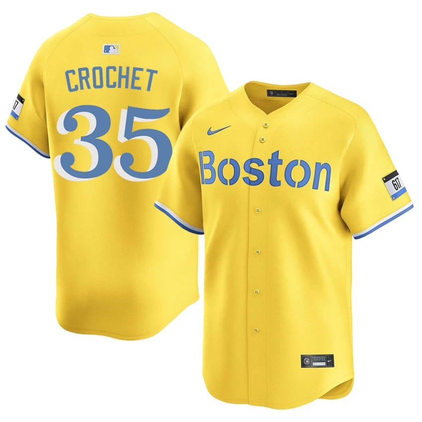 #35 Garrett Crochet The Sawx Men's Baseball Embroidery Jerseys - Gold