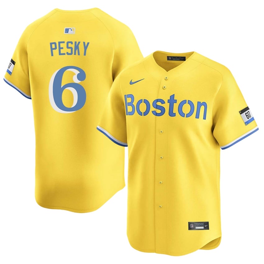 #6 Johnny Pesky BOS Red Sox Mens Baseball Official Jerseys - Gold