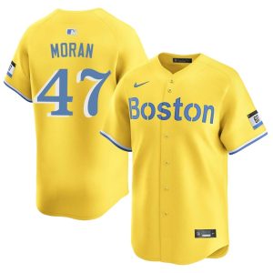#47 Jovani Moran BOS Mens Baseball Embroidery Jerseys - Gold