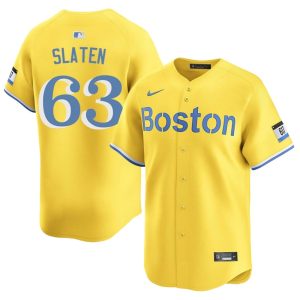 #63 Justin Slaten Red Sox Nation Men Baseball New Jerseys - Gold