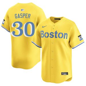 #30 Mickey Gasper Red Sox Men's Baseball Official Jersey - Gold
