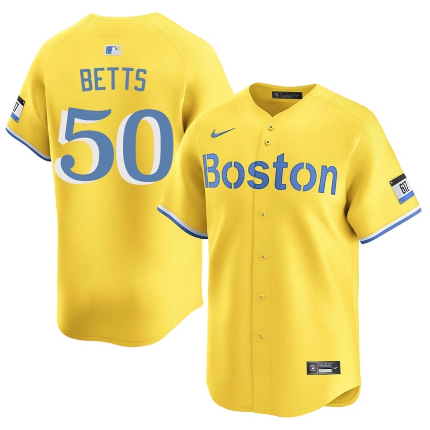 #50 Mookie Betts Boston Mens Baseball New Jerseys - Gold