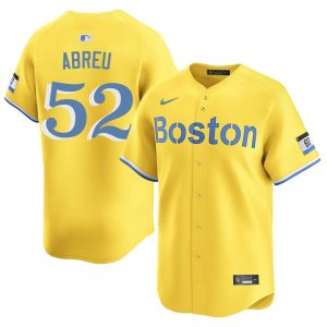 #52 Wilyer Abreu BOS Men's Baseball MLB Jerseys - Gold
