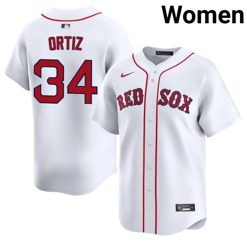 #34 David Ortiz Red Sox Nation Womens Baseball Embroidery Jerseys - White