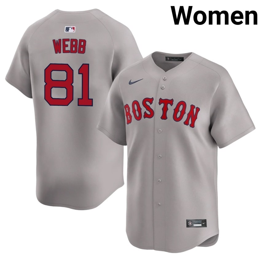 #81 Jacob Webb BOS Women's Baseball 2026-27 Jersey - Gray