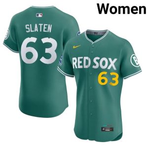#63 Justin Slaten Boston Women Baseball MLB Jerseys - Green