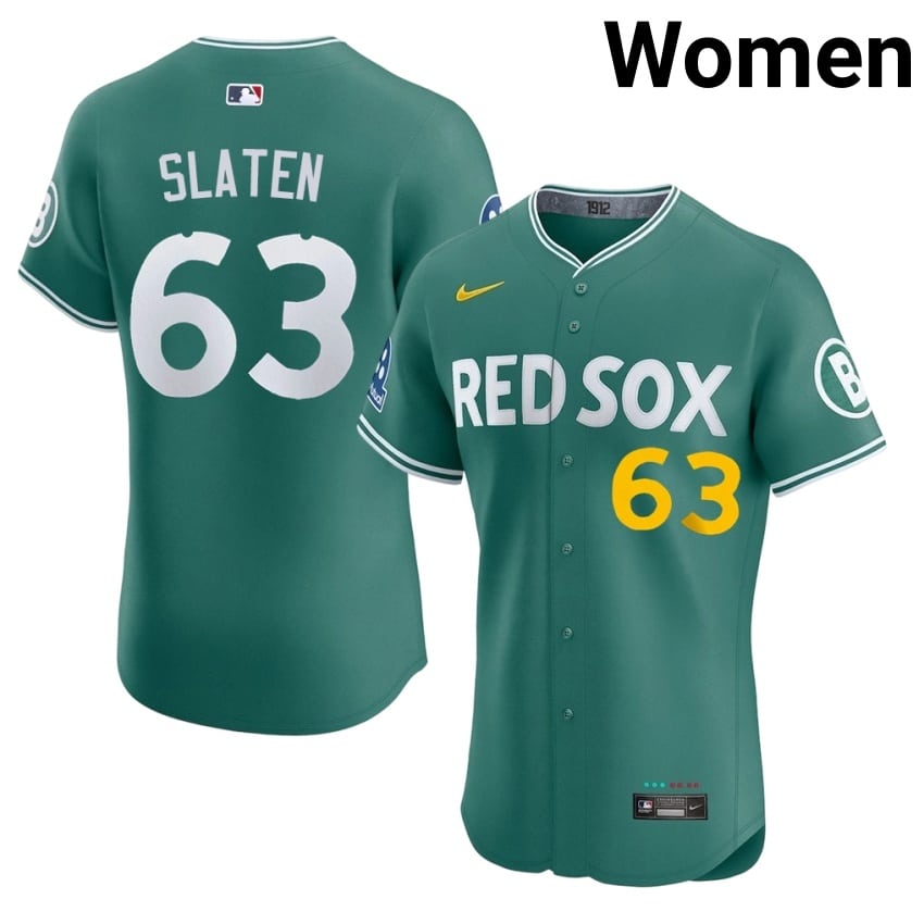 #63 Justin Slaten Boston Women Baseball MLB Jerseys - Green