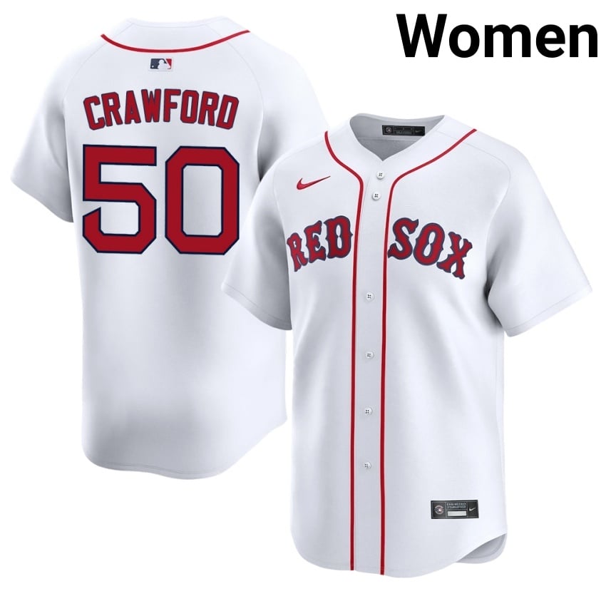 #50 Kutter Crawford BOS Red Sox Womens Baseball Embroidery Jerseys - White