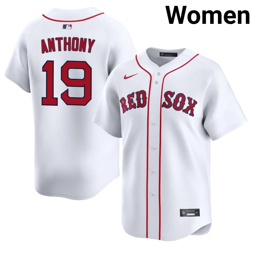 #19 Roman Anthony BOS Women's Baseball Embroidery Jersey - White