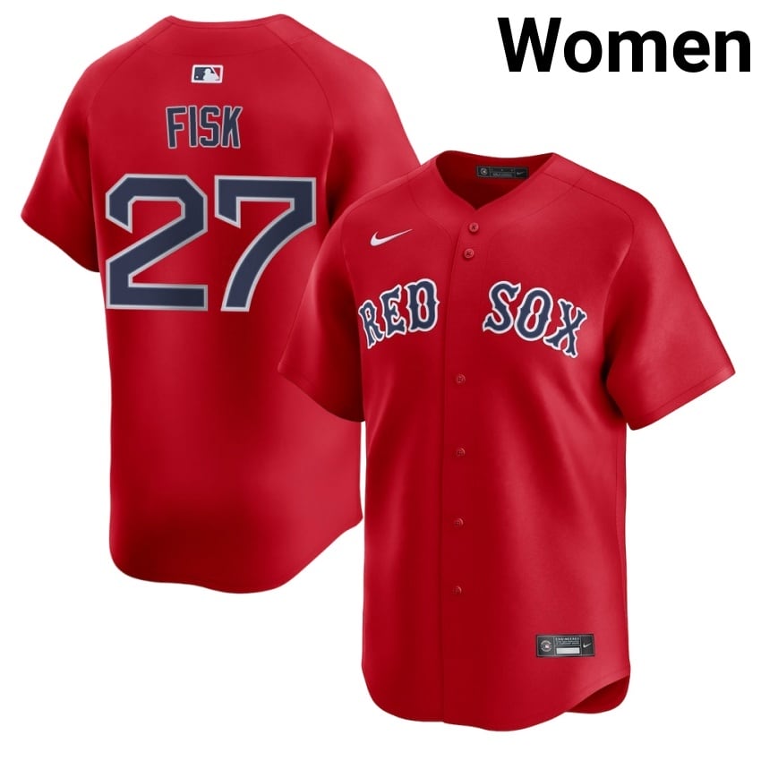 #27 Carlton Fisk Red Sox Nation Women Baseball MLB Jersey - Red
