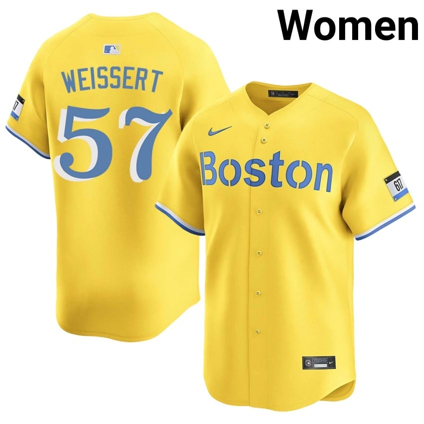 #57 Greg Weissert BOS Women Baseball MLB Jersey - Gold