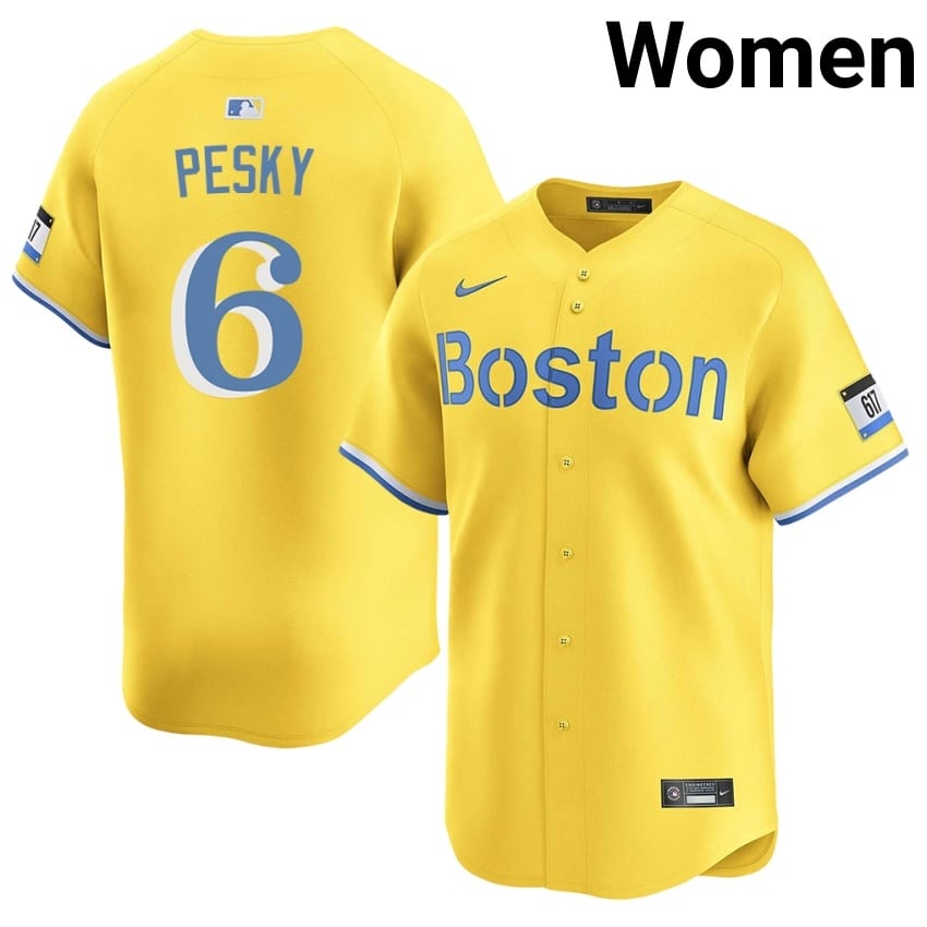#6 Johnny Pesky Olde Towne Team Womens Baseball New Jersey - Gold