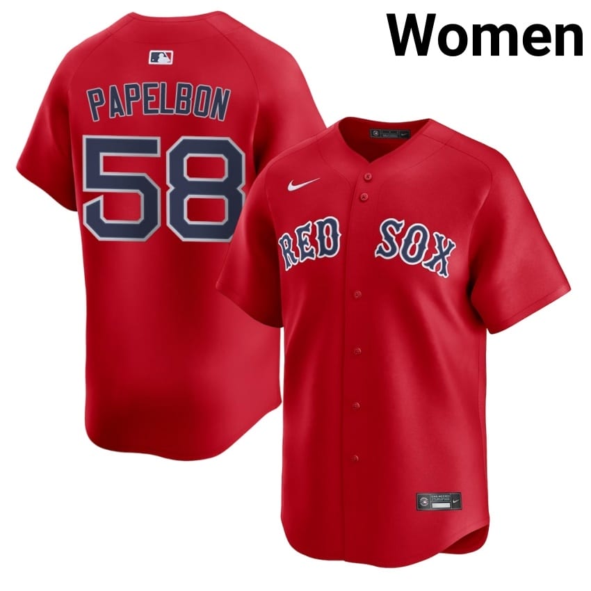 #58 Jonathan Papelbon Red Sox Nation Women Baseball Embroidery Jerseys - Red
