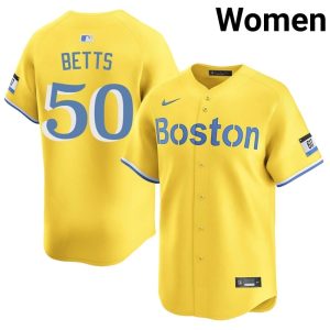 #50 Mookie Betts Red Sox Nation Women Baseball Game Jerseys - Gold