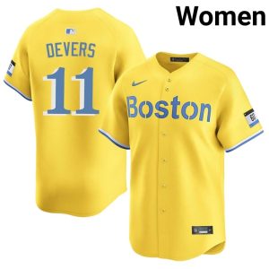 #11 Rafael Devers Carmine Hose Womens Baseball Authentic Jersey - Gold