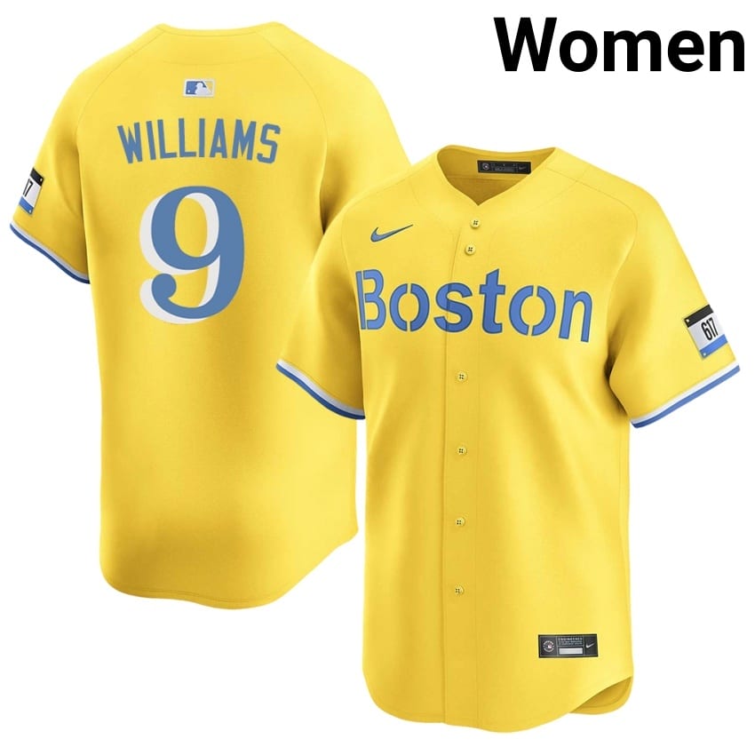 #9 Ted Williams Boston Red Sox Womens Baseball Player Jerseys - Gold