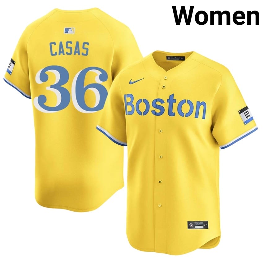 #36 Triston Casas Red Sox Women's Baseball Player Jersey - Gold