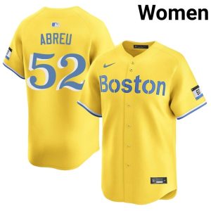 #52 Wilyer Abreu The Sox Women Baseball Embroidery Jersey - Gold