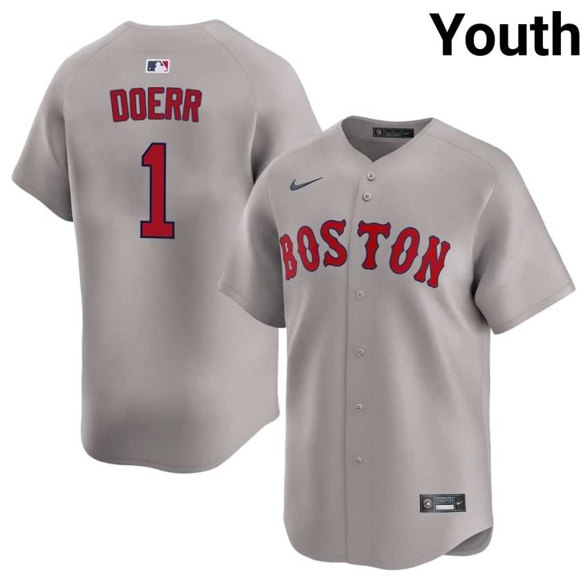 #1 Bobby Doerr Carmine Hose Youth Baseball Replica Jerseys - Gray