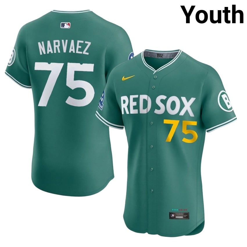 #75 Carlos Narvaez BOS Youth Baseball Authentic Jerseys - Green