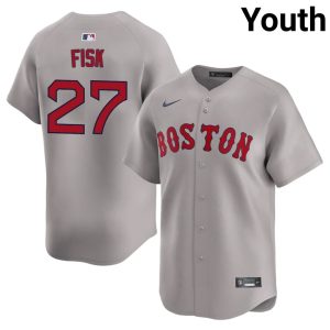 #27 Carlton Fisk The Crimson Youth Baseball Authentic Jerseys - Gray