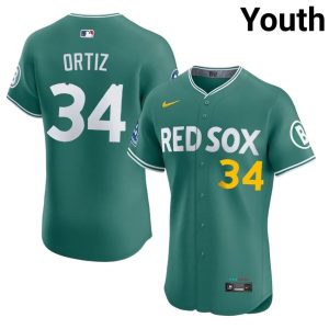 #34 David Ortiz Red Sox Nation Youth Baseball Limited Jerseys - Green