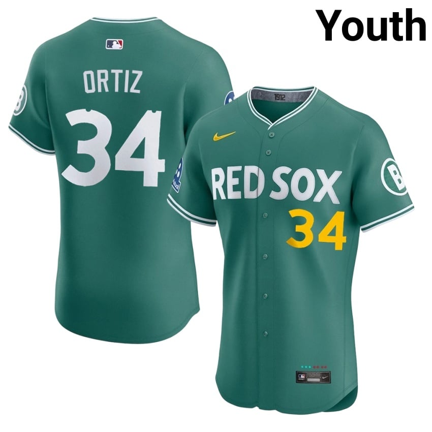 #34 David Ortiz Red Sox Nation Youth Baseball Limited Jerseys - Green