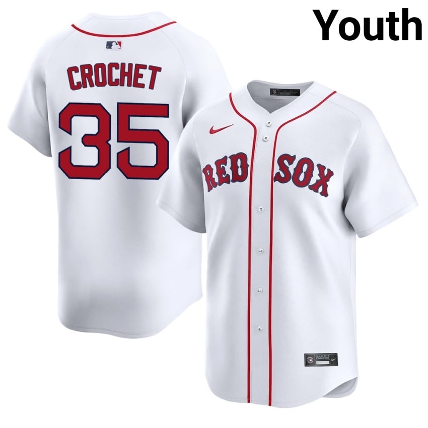 #35 Garrett Crochet The Crimson Youth Baseball MLB Jersey - White