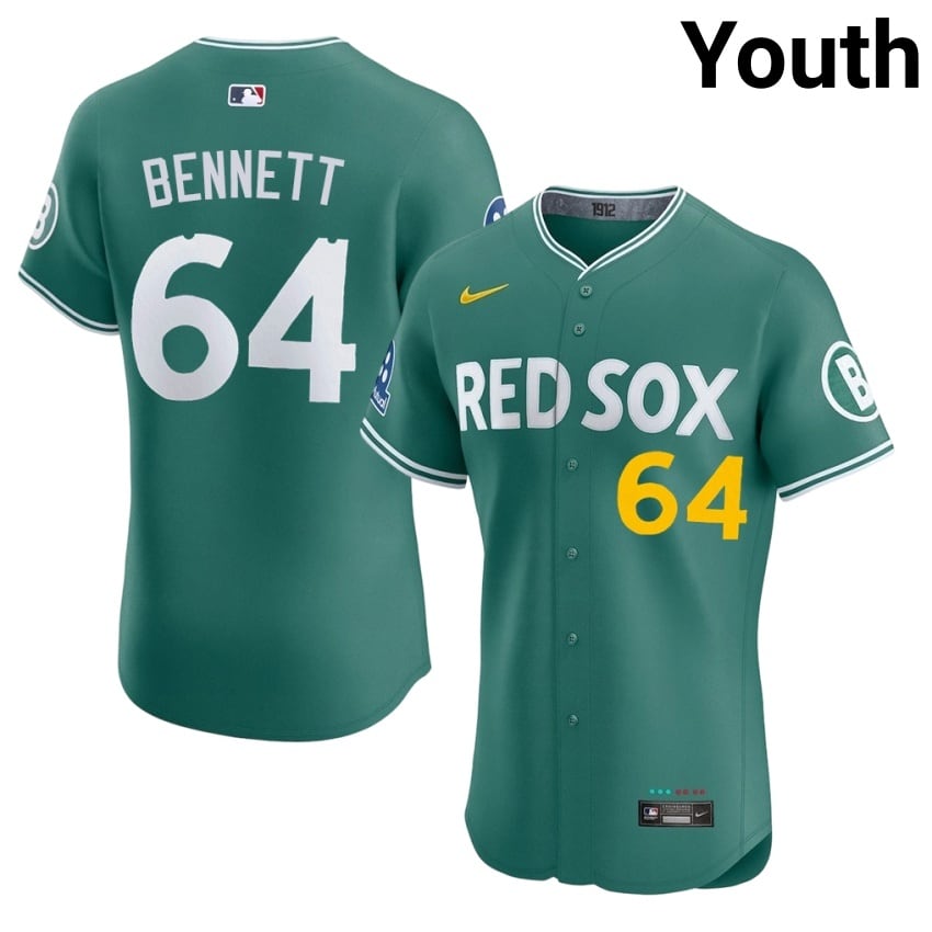 #64 Jake Bennett Carmine Hose Youth Baseball Player Jersey - Green