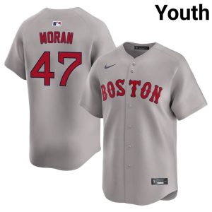 #47 Jovani Moran Red Sox Nation Youth Baseball Player Jerseys - Gray