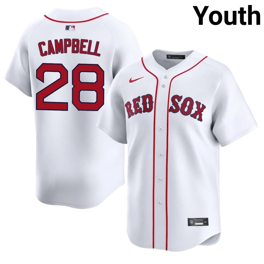 #28 Kristian Campbell BOS Red Sox Youth Baseball New Jersey - White