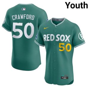 #50 Kutter Crawford BOS Red Sox Youth Baseball Popular Jerseys - Green
