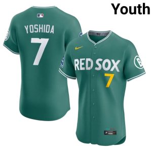 #7 Masataka Yoshida Carmine Hose Youth Baseball Player Jersey - Green