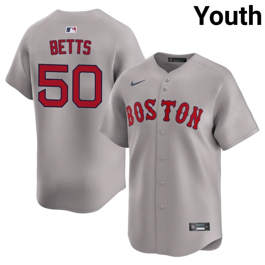 #50 Mookie Betts The Sox Youth Baseball Player Jersey - Gray