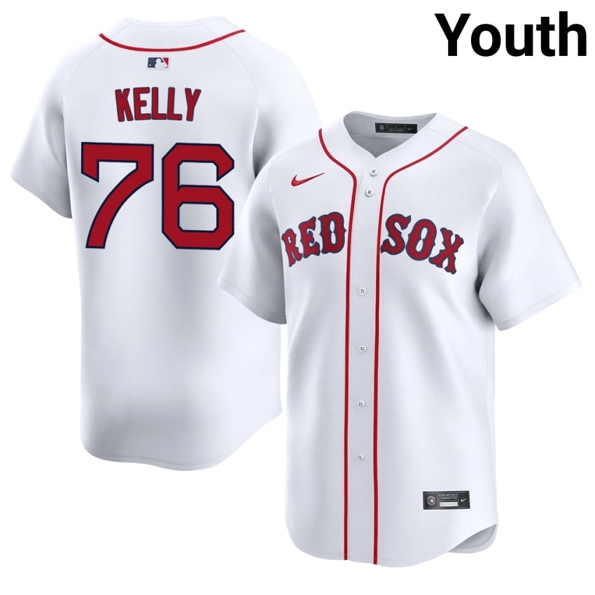 #76 Zack Kelly BOS Red Sox Youth Baseball Embroidery Jerseys - White