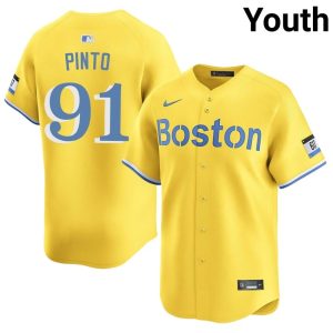 #91 Avinson Pinto BoSox Youth Baseball Popular Jerseys - Gold