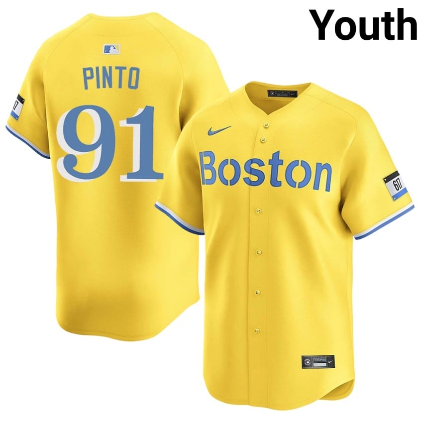 #91 Avinson Pinto BoSox Youth Baseball Popular Jerseys - Gold
