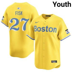 #27 Carlton Fisk The Sox Youth Baseball Popular Jersey - Gold