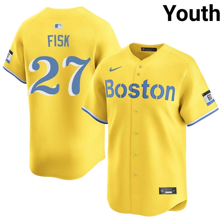 #27 Carlton Fisk The Sox Youth Baseball Popular Jersey - Gold
