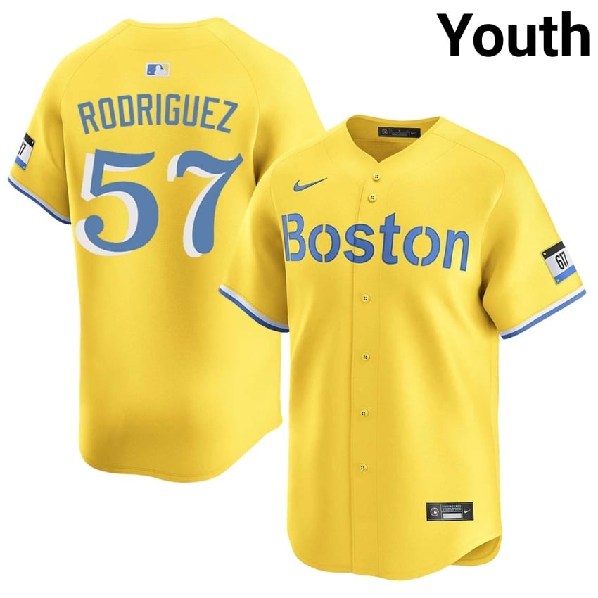 #57 Eduardo Rodriguez Boston Youth Baseball MLB Jersey - Gold
