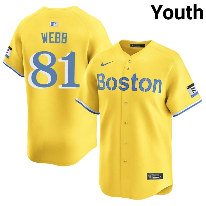 #81 Jacob Webb Red Sox Nation Youth Baseball Embroidery Jersey - Gold