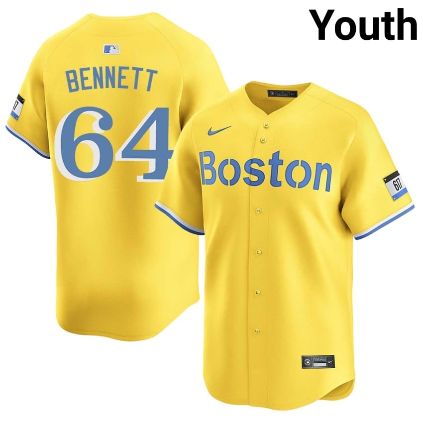 #64 Jake Bennett BOS Youth Baseball Official Jersey - Gold