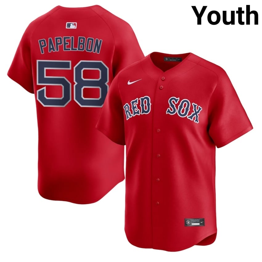#58 Jonathan Papelbon Boston Red Sox Youth Baseball Official Jersey - Red
