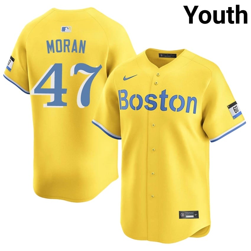 #47 Jovani Moran Red Sox Nation Youth Baseball Official Jerseys - Gold